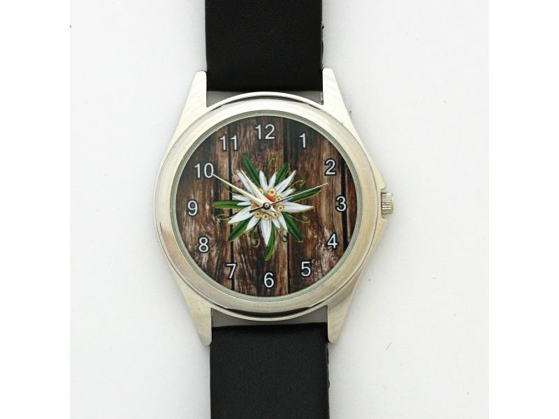 Armbanduhr rund Holzoptik Edelweiß