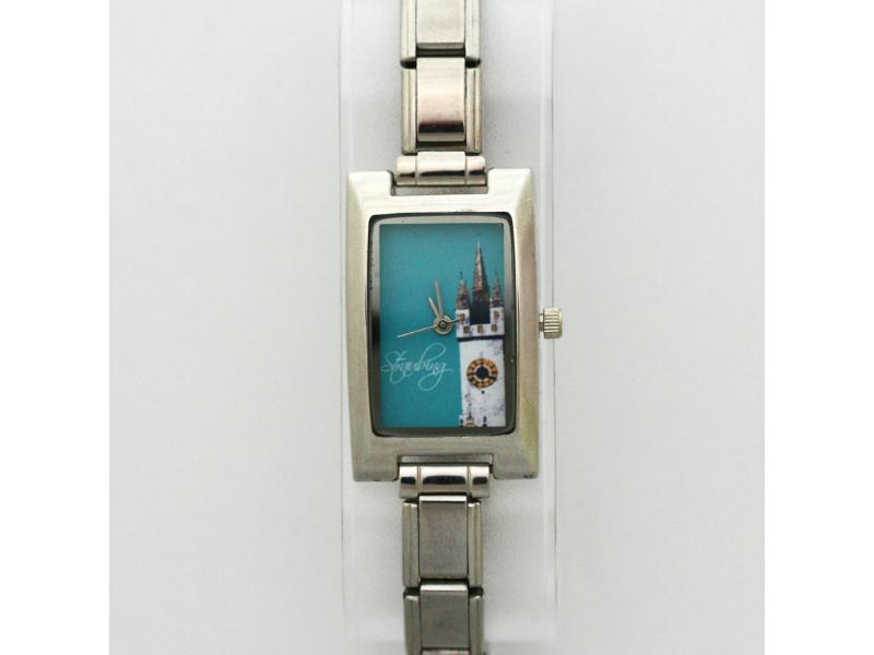 Einzelstück Armbanduhr Charms eckig Stadtturm petrol